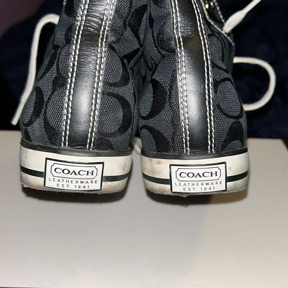 Coach Black and White High-Top Sneakers with Butterfly Lining - Picture 4 of 12